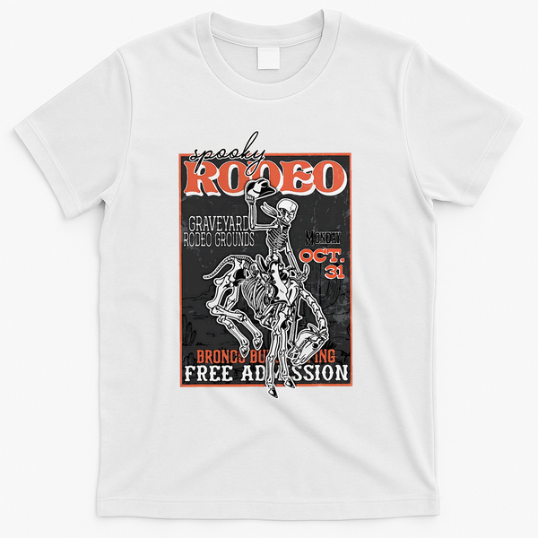Vintage Funny Western Skeleton Halloween Cowboy Spooky Rodeo T-Shirt - White