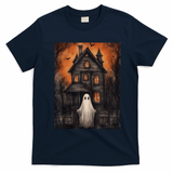 Vintage Ghost Haunted House Halloween Spooky T-Shirt - Navy Blue