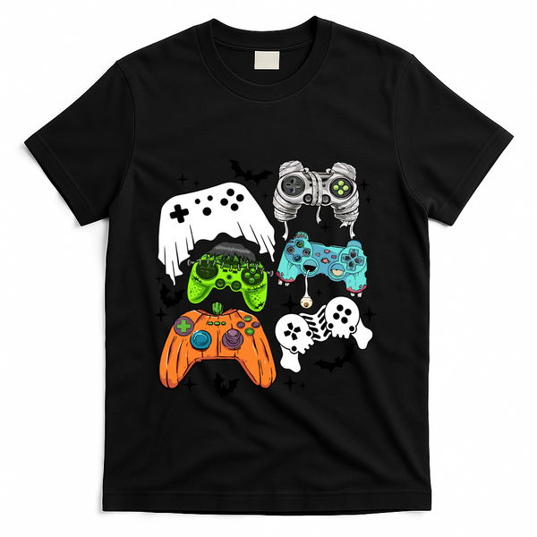 Video Game Halloween Skeleton Zombie Gaming Controllers Gift T-Shirt - Black