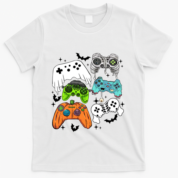Video Game Halloween Skeleton Zombie Gaming Controllers Gift T-Shirt - White