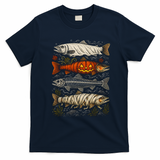 Vintage Halloween Fish Pumpkin And Mummy Cool T-Shirt - Navy Blue