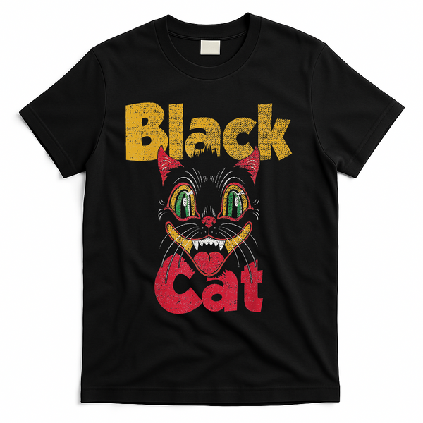 Vintage Halloween Retro Black Cat Retro Fireworks Women T-Shirt - Black