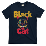 Vintage Halloween Retro Black Cat Retro Fireworks Women T-Shirt - Navy