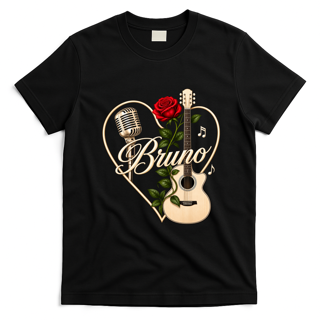Vintage Love Bruno Retro Classic Guitar Music Fan T-Shirt - Black