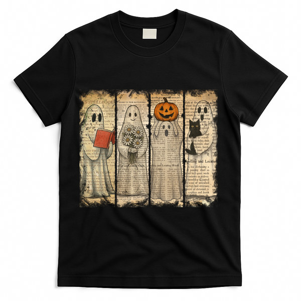 Vintage Oldpaper Ghost Halloween T-Shirt - Black