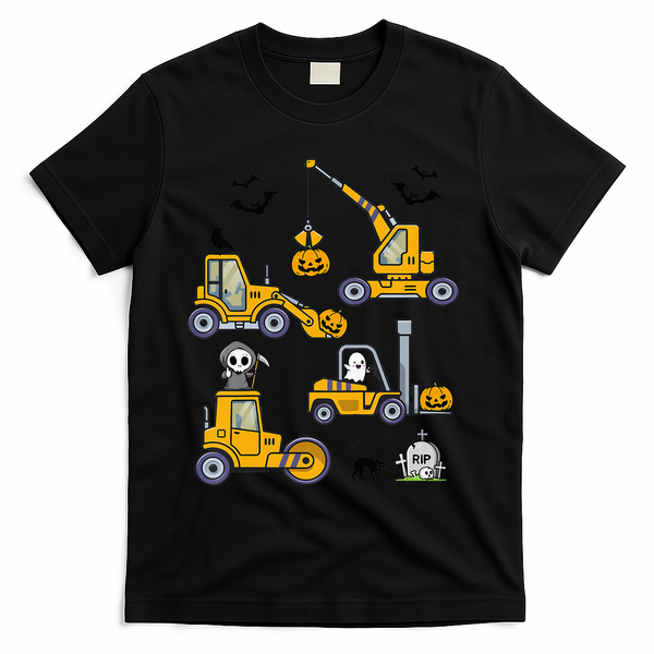 Vehicles Truck Halloween Construction Pumpkin T-Shirt - Black