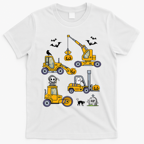 Vehicles Truck Halloween Construction Pumpkin T-Shirt - White