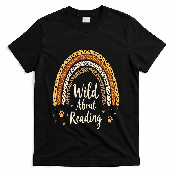 Wild About Reading Teacher Back To School Rainbow Gift T-Shirt - Black