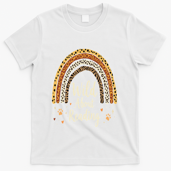 Wild About Reading Teacher Back To School Rainbow Gift T-Shirt - White