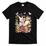 Watercolor Butterfly Fairy Book Library Fantasy Novel T-Shirt - Black