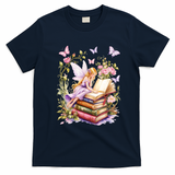 Watercolor Butterfly Fairy Book Library Fantasy Novel T-Shirt - Navy Blue