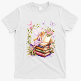 Watercolor Butterfly Fairy Book Library Fantasy Novel T-Shirt - White
