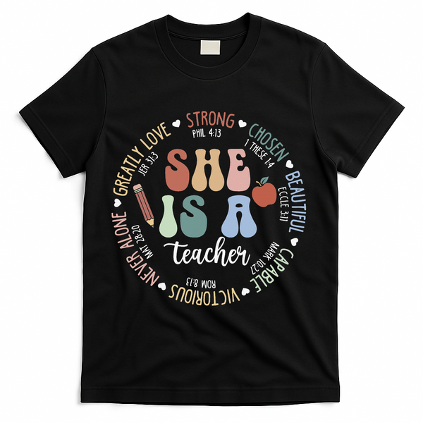 Women Bible Verse Christian Teacher God Says Back To School T-Shirt - Black