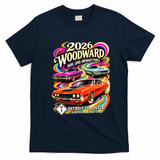 2026 Groovy Woodward Detroit To Pontiac Car Show T-Shirt - Navy Blue