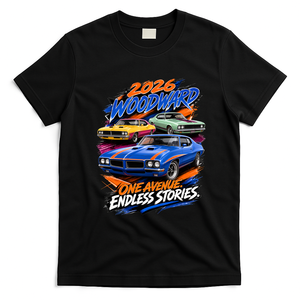 2026 Michigan Car Cruise Woodward M1 Endless Stories T-Shirt - Black