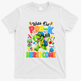 Watch Out Pre-K Here I Come Dino First Day Of School T-Shirt - White