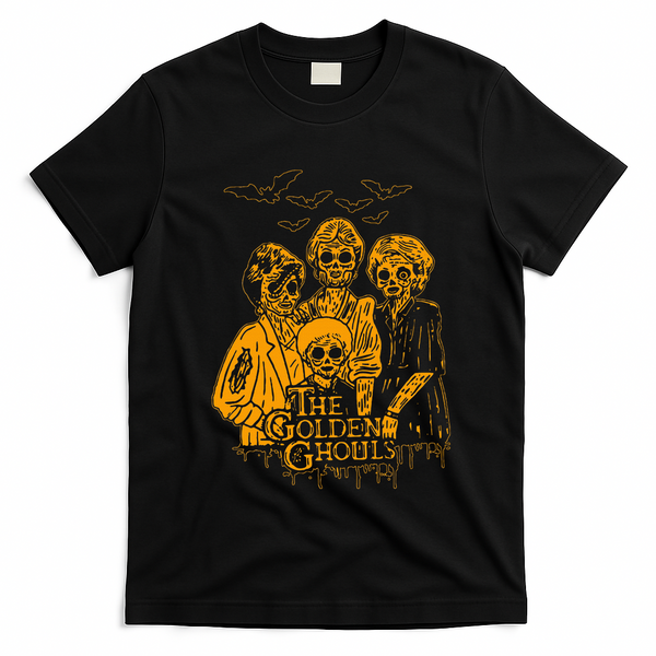 Women The Golden Ghouls Skeleton Bat Halloween Costumes T-Shirt - Black