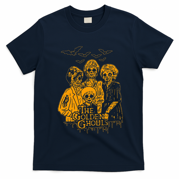 Women The Golden Ghouls Skeleton Bat Halloween Costumes T-Shirt - Navy Blue