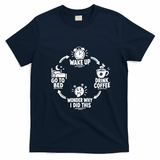 Wake Up Drink Coffee Cycle T-Shirt - Navy Blue