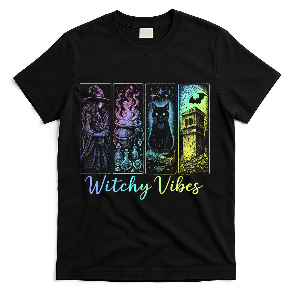 Witchy Vibes Halloween Spooky Season T-Shirt - Black