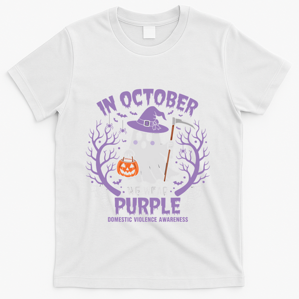We Wear Purple Family Domestic Violence Awareness Halloween T-Shirt - White