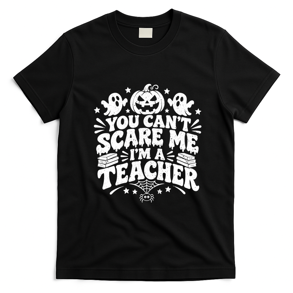 You Cant Scare Me Im A Teacher Funny Halloween Gift T-Shirt - Black