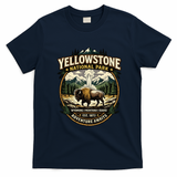 Yellowstone National Park Adventure Awaits Bison Badge T-Shirt - Navy Blue