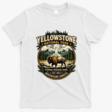 Yellowstone National Park Adventure Awaits Bison Badge T-Shirt - White