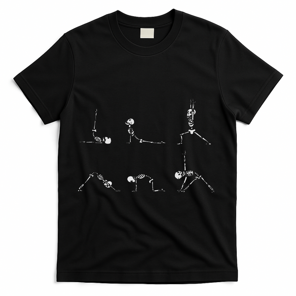 Yoga Skeletons Asana Namaste Funny Meditation Halloween Yogi T-Shirt - Black