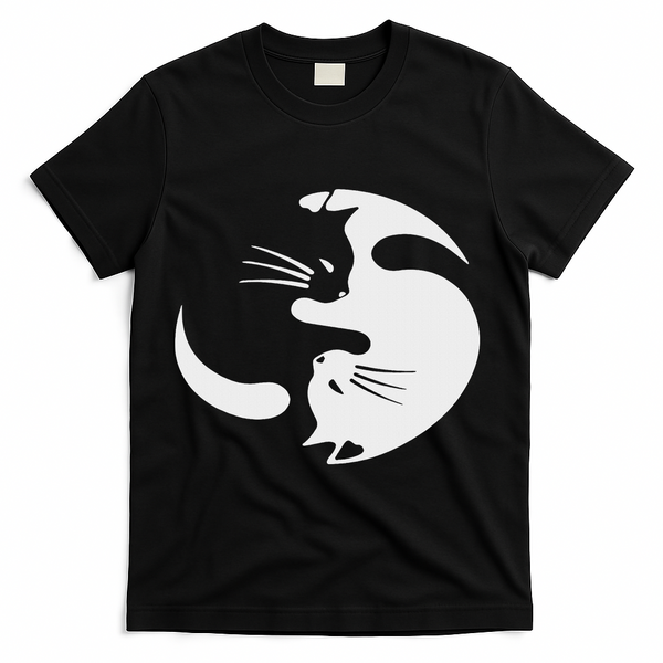 Yin Yang Cat Symbol Cute Black And White Cat Kitty Halloween T-Shirt - Black