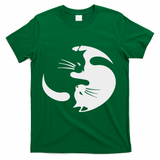 Yin Yang Cat Symbol Cute Black And White Cat Kitty Halloween T-Shirt - Green