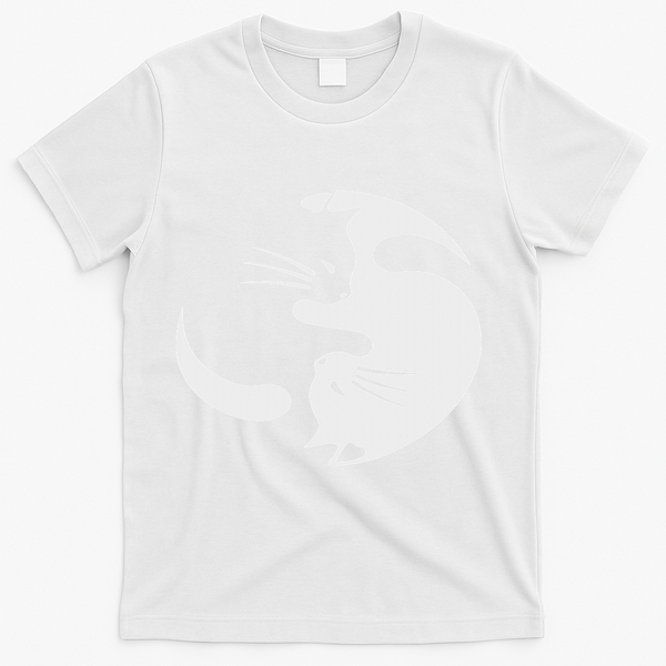 Yin Yang Cat Symbol Cute Black And White Cat Kitty Halloween T-Shirt - White