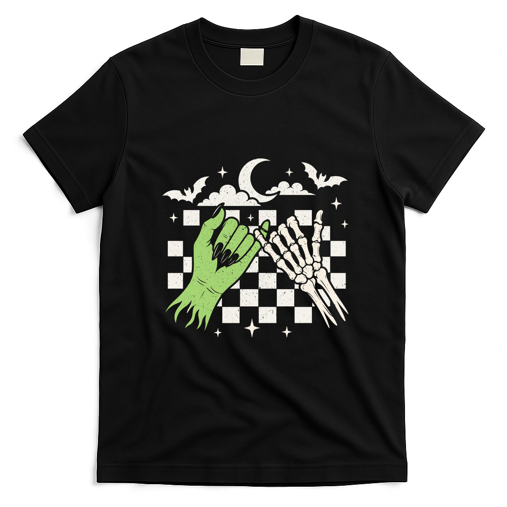 Zombie Skeleton Hands Halloween Vintage Horror Creepy  T-Shirt - Black